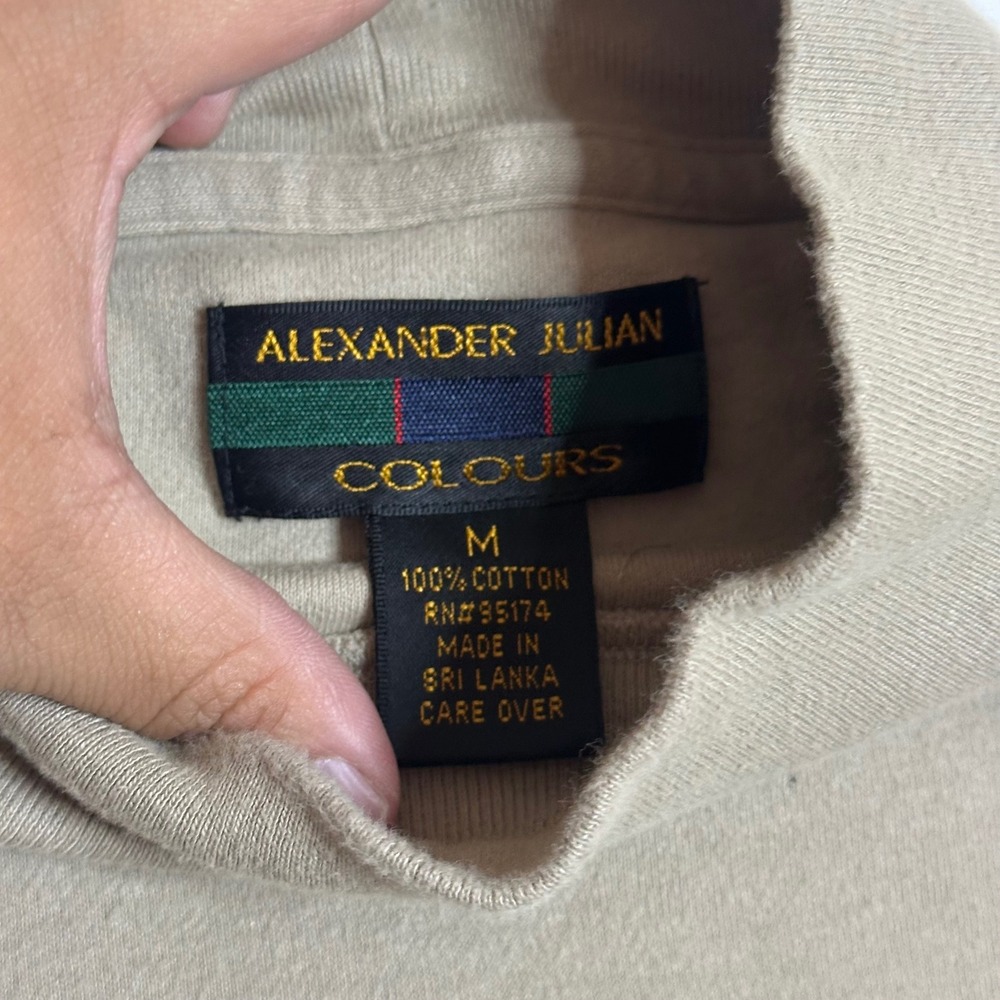 Vintage Alexander Julian Colours Mock Neck Shirt Mens Medium Tan Cotton 90s Dad - Picture 4 of 7